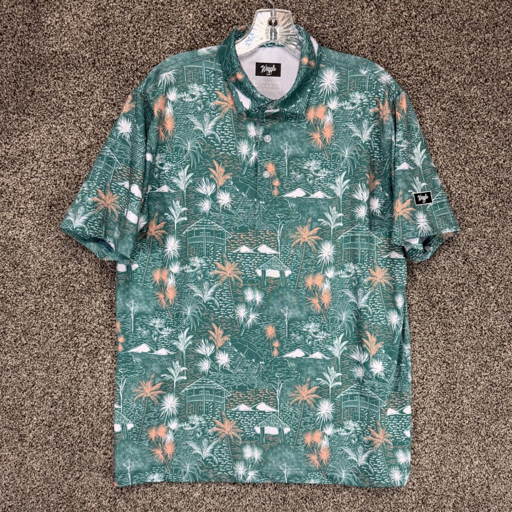 Waggle Shirt Mens L Green Cabana Golf Polo Tropical AOP Performance Stretch